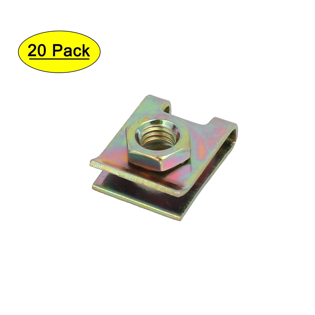 Unique Bargains 20Pcs Spring Steel Speed Fastener U Nut Clip Brass Tone ...