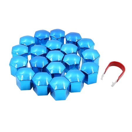 Unique Bargains 21mm Blue  Car Wheel Lug Nut Cap Tyre Hub Screw Bolt Dust Cover Protector(20-pack)