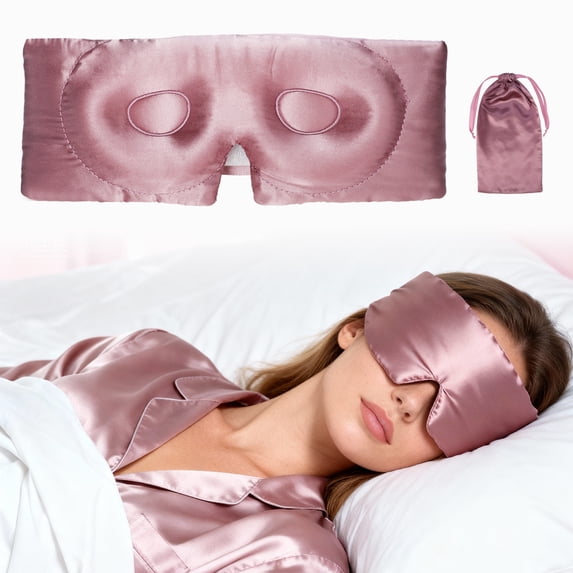 Unique Bargains 22 Momme Pure Silk Sleep Mask with Travel Pouch 3D Contour Adjustable Blindfold for Side Sleepers Eyelash Protecting for Natural Lashes & Extensions Bean Pink