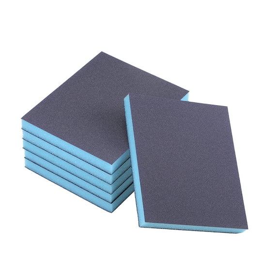 Unique Bargains 220 Grit Sanding Block Pad 4.7" x 3.9" x 0.4" Blue Sanding Sponge 6Pack