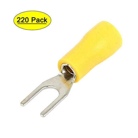 Unique Bargains 220 Pcs AWG22-16 SV1.25-3 Wire Connector Insulated Fork Terminals Yellow