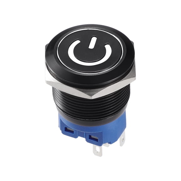 Unique Bargains 22mm Car Interior Pressure Switch Momentary Push Button with Power Symbol LED 1NO 1NC 12-24V White