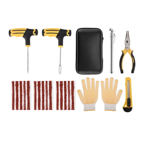 Unique Bargains 23Pcs Tire Repair Kit Flat Tire Repair Tool to Fix Punctures for Jeep, Car, RV, SUV, UTV, Truck, Motorcycle, Tractor Puncture Repair Set Black