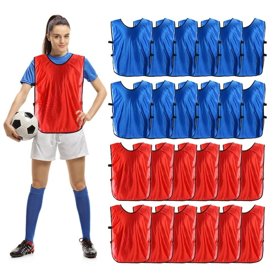 Unique Bargains 24 Pack Scrimmage Vest Soccer Jersey Training Vests Youth Soccer Pennies Lake Blue, Red