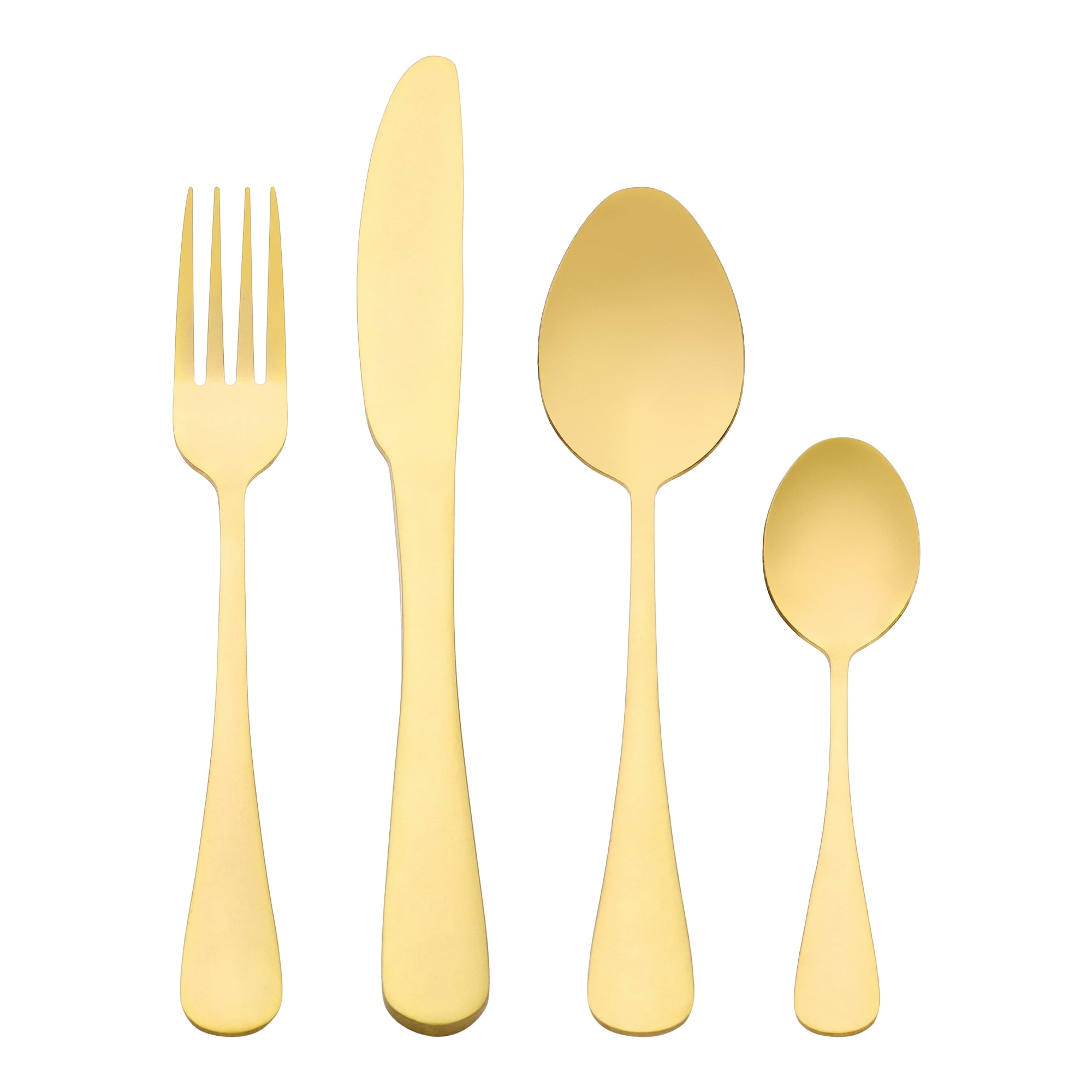 Unique Bargains 24 Pcs Stainless Steel Flatware Set with Supporting Shelf Gold