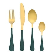 Unique Bargains 24 Pcs Stainless Steel Flatware Set with Supporting Shelf Green