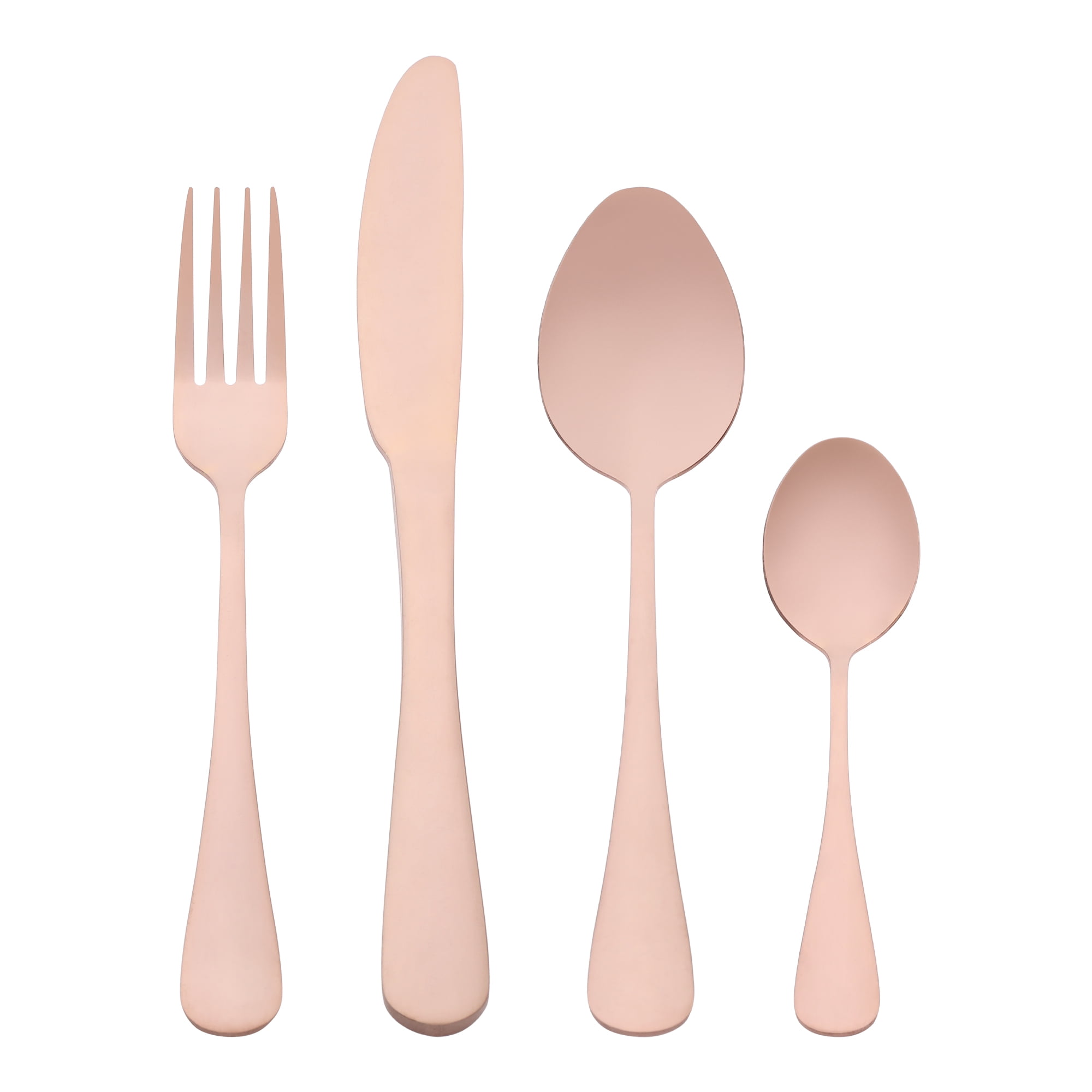 Unique Bargains 24 Pcs Stainless Steel Flatware Set with Supporting Shelf Rose Gold