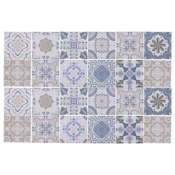 Unique Bargains 24 Pcs Tile Stickers Wall Tile Stickers Tile Stickers for Kitchen Cupboard 3.94"x3.94" Blue Khaki