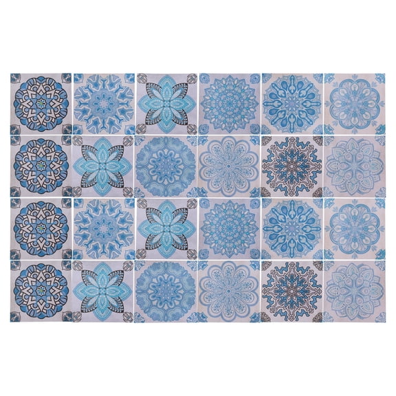Unique Bargains 24 Pcs Tile Stickers Wall Tile Stickers Tile Stickers for Kitchen Cupboard 5.91"x5.91" Blue