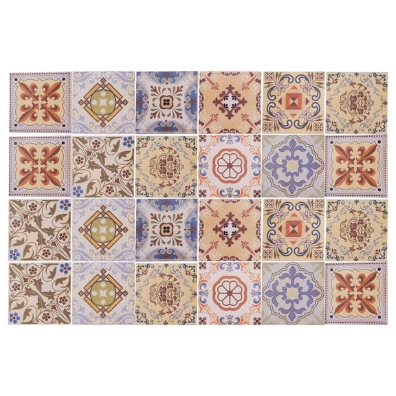 Unique Bargains 24 Pcs Tile Stickers Wall Tile Stickers Tile Stickers for Kitchen Cupboard 5.91"x5.91" Brown Orange