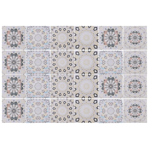 Unique Bargains 24 Pcs Tile Stickers Wall Tile Stickers Tile Stickers for Kitchen Cupboard 5.91"x5.91" Khaki Gray