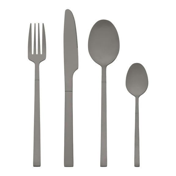 Unique Bargains 24 Piece Silverware Set Stainless Steel Flatware Set for 6 Black