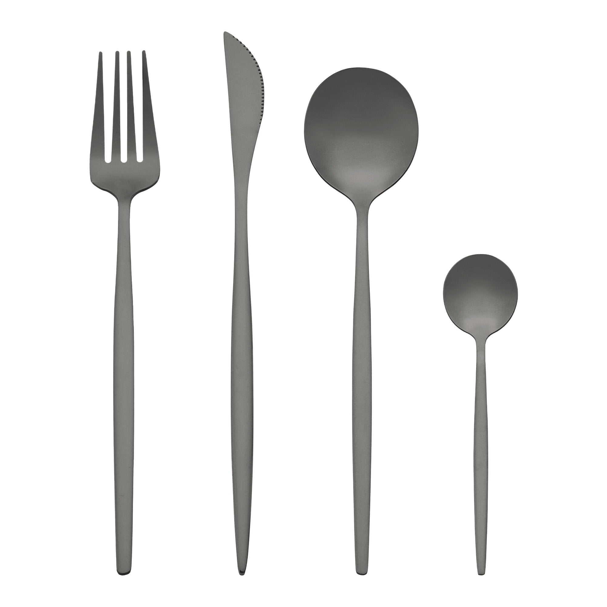 Unique Bargains 24 Pieces Silverware Set Stainless Steel Flatware Black