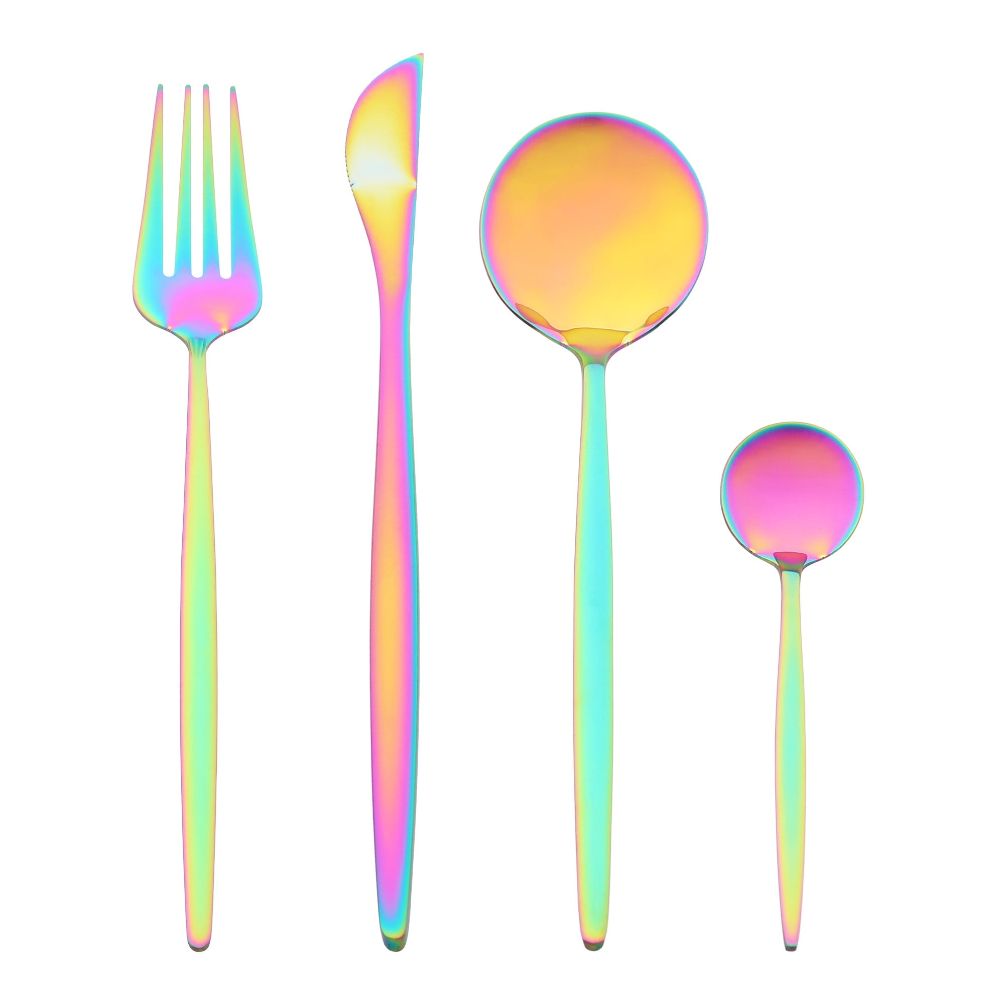 Unique Bargains 24 Pieces Silverware Set Stainless Steel Flatware Colorful