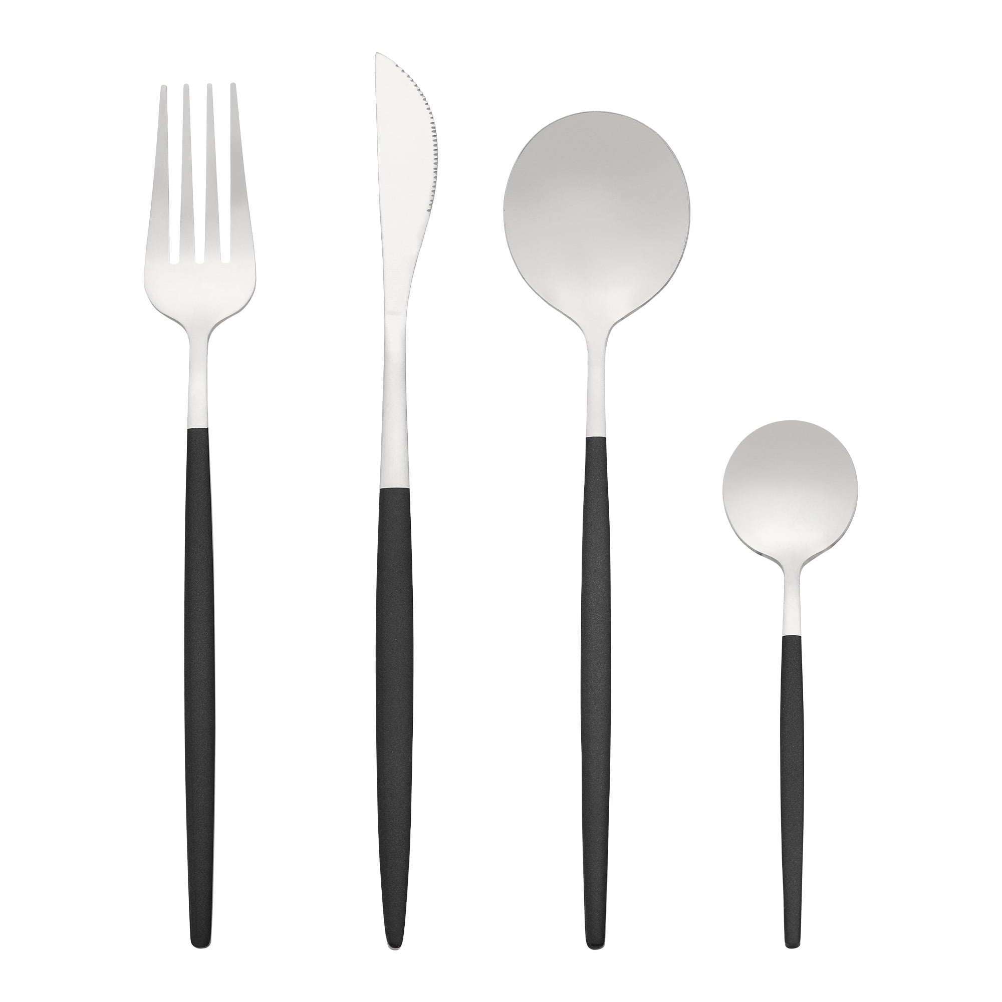 Unique Bargains 24 Pieces Stainless Steel Silverware Flatware Set Black