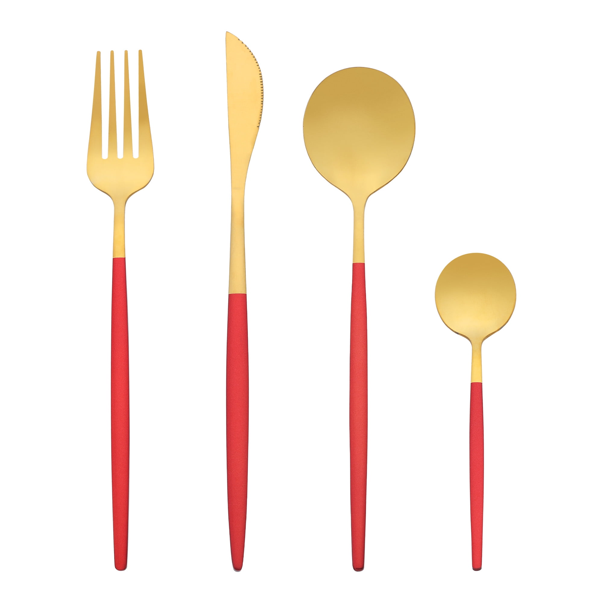 Unique Bargains 24 Pieces Stainless Steel Silverware Flatware Set Red