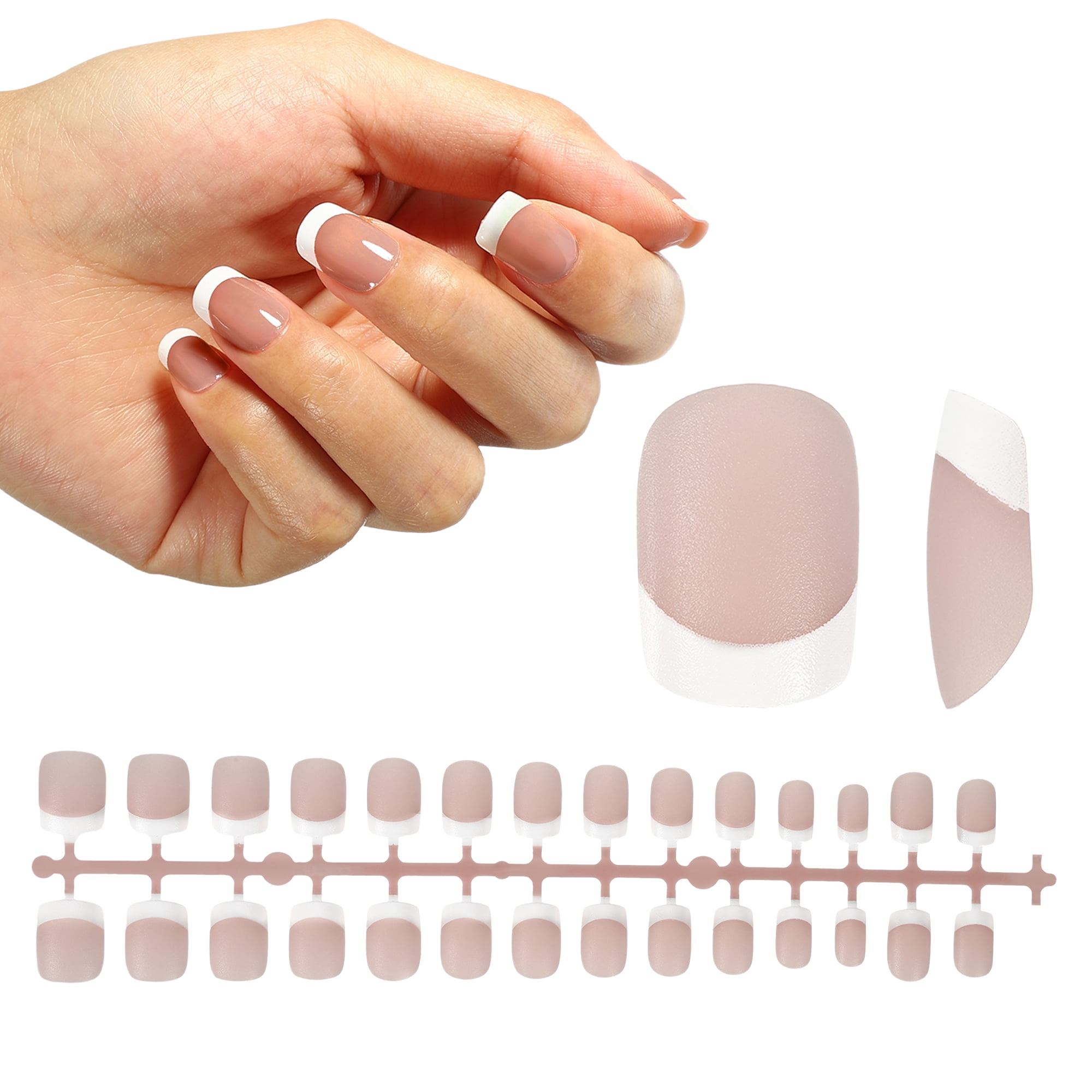 Unique Bargains 240pcs Short French Tip Press on Nails 15 Sizes Coffee