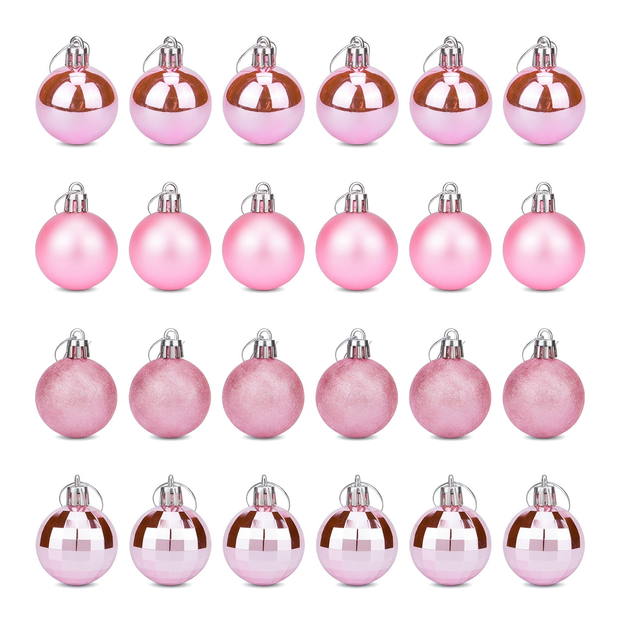 Unique Bargains 24Pcs Christmas Tree Hanging Baubles Shatterproof Ornaments Pink 1.6"