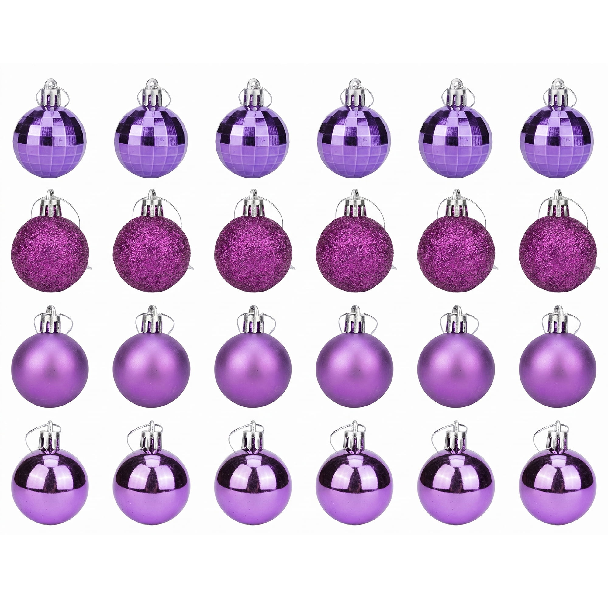 Unique Bargains 24Pcs Christmas Tree Hanging Baubles Shatterproof Ornaments Purple 1.6"
