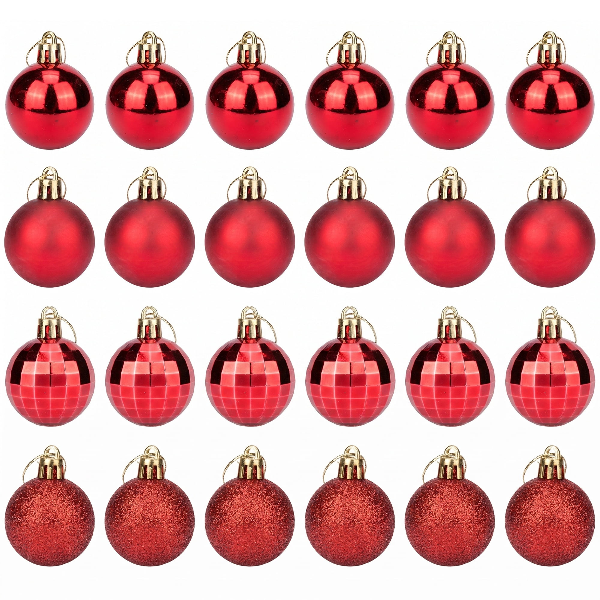 Unique Bargains 24Pcs Christmas Tree Hanging Baubles Shatterproof Ornaments Red 1.6"