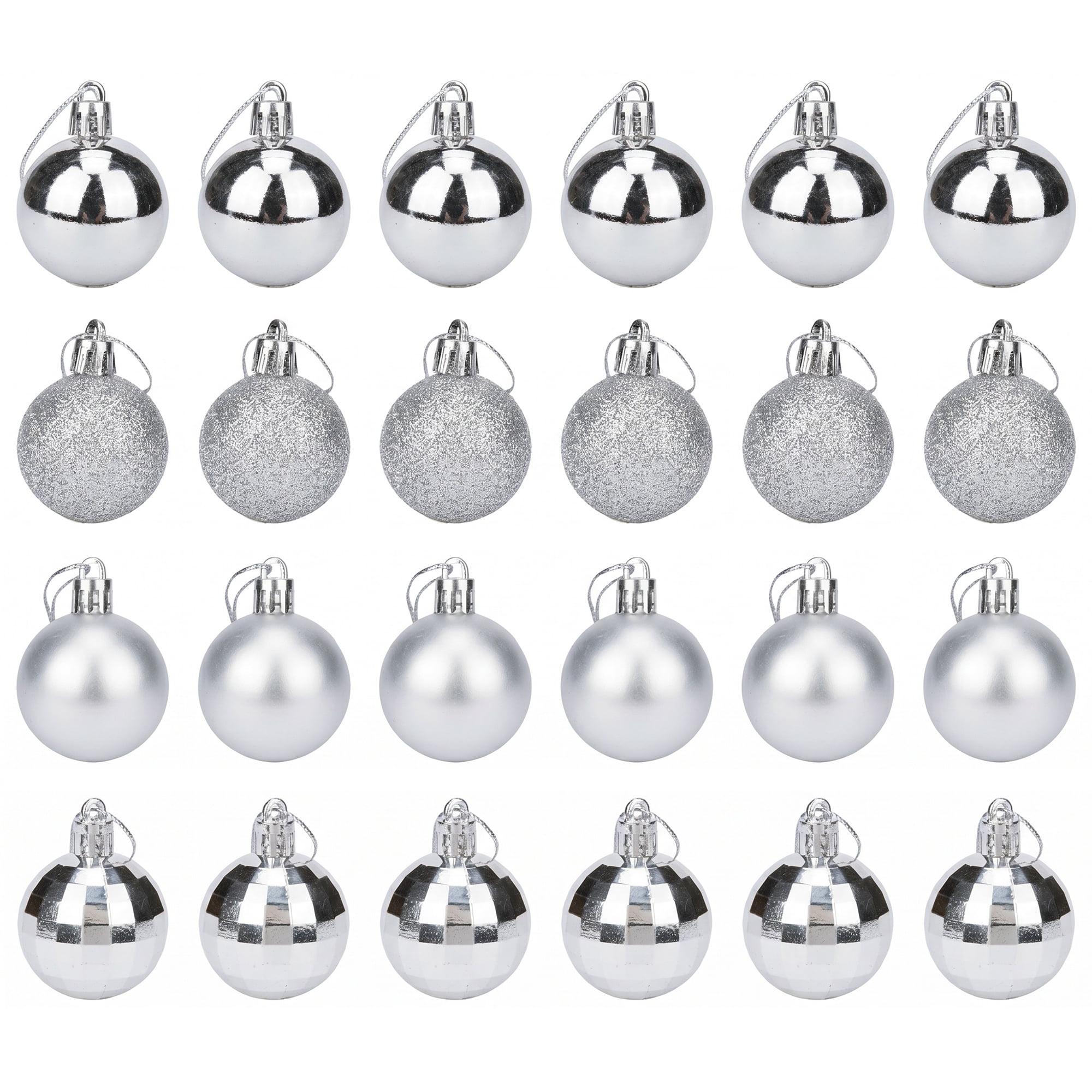 Unique Bargains 24Pcs Christmas Tree Hanging Baubles Shatterproof Ornaments Silver 1.6"