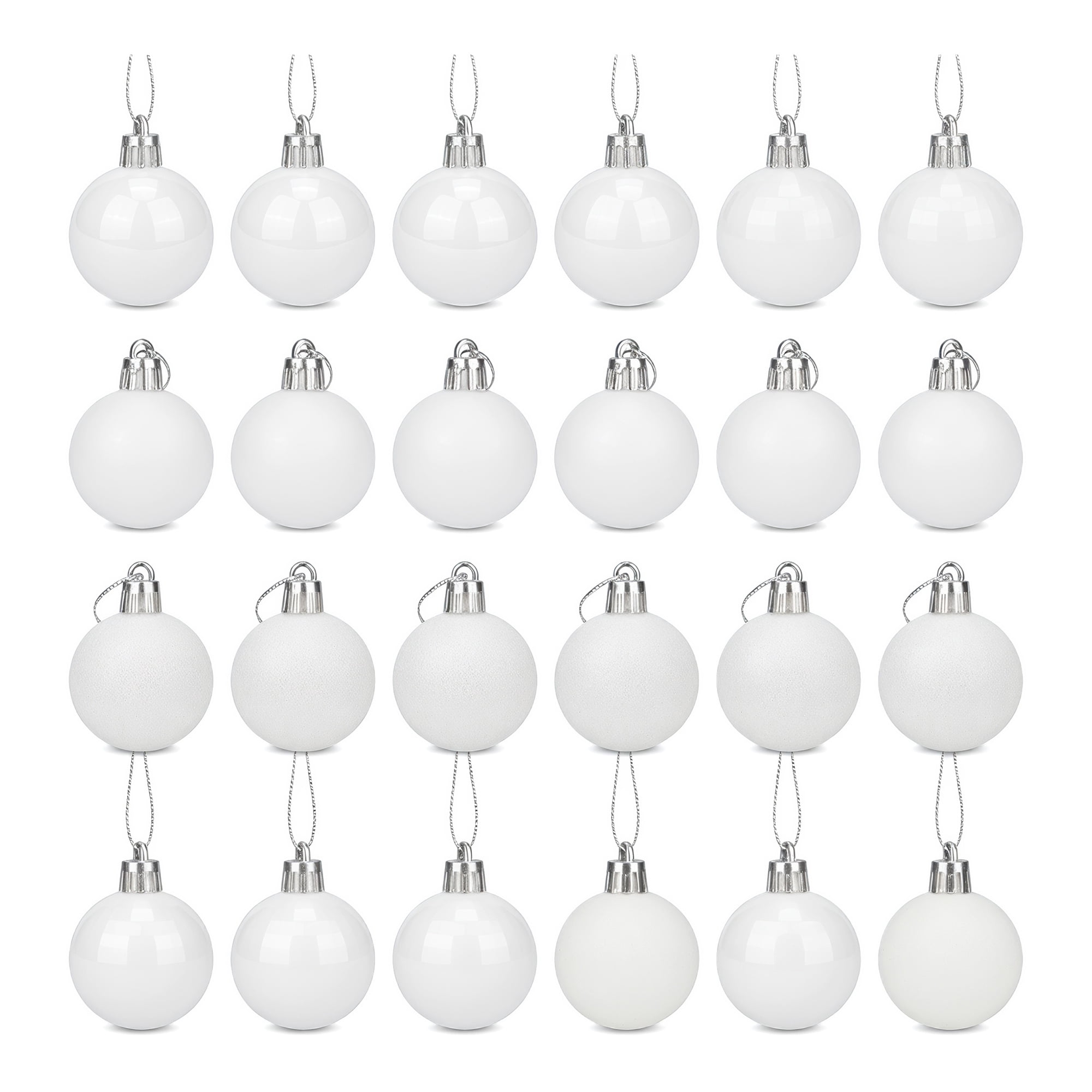 Unique Bargains 24Pcs Christmas Tree Hanging Baubles Shatterproof Ornaments White 1.6"