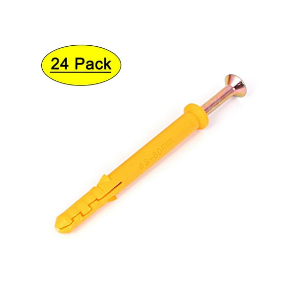 Unique Bargains 24Pcs Concrete Brick 8x80mm Wall Screw Plugs w Self-tapping Screws