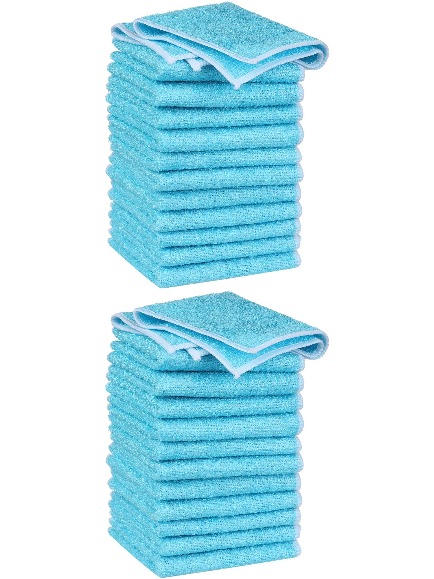 Unique Bargains 24pcs Soft Kitchen Dish Cloths Absorbent Dish Towels Blue 7" x 9"