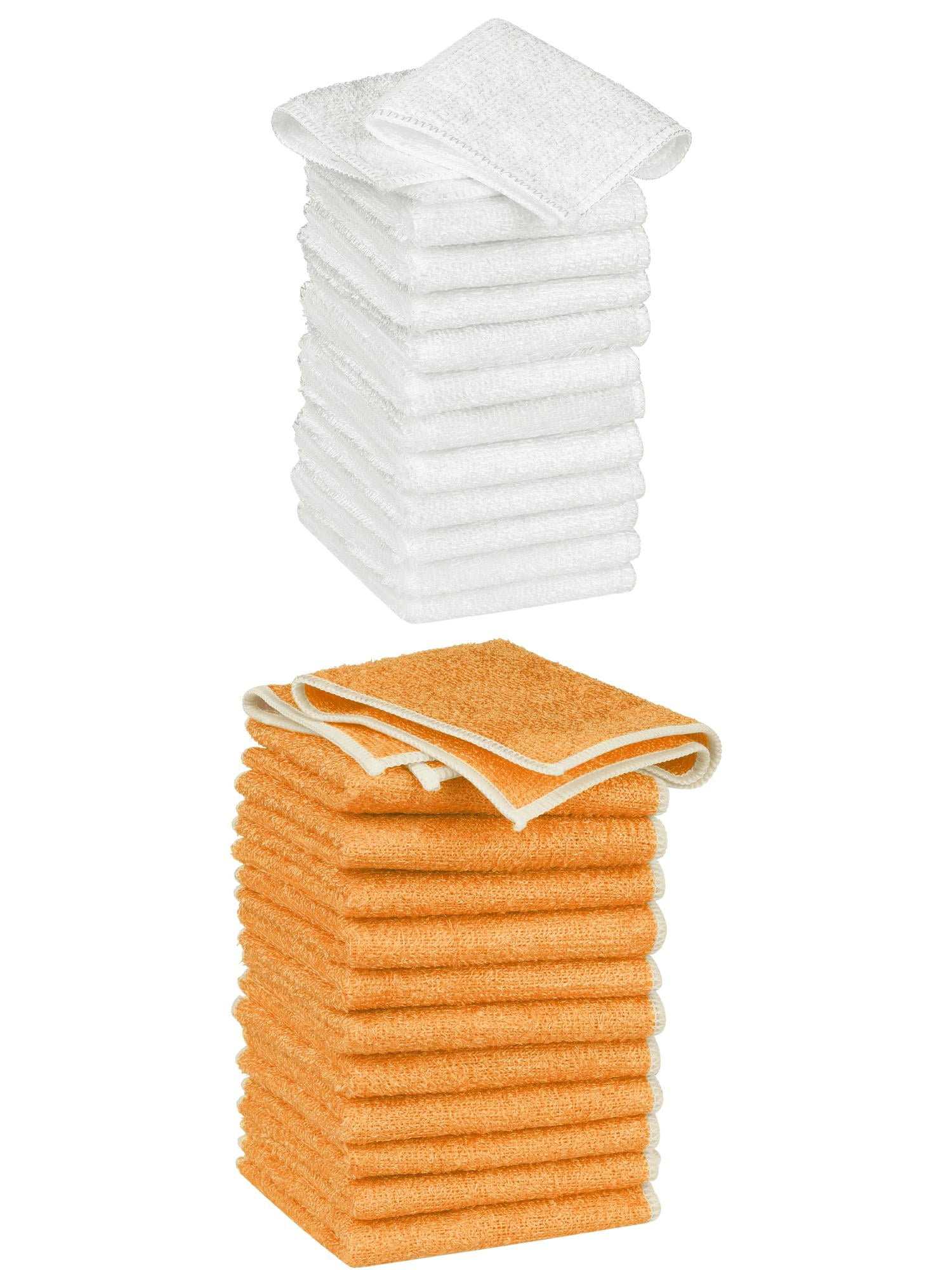 Unique Bargains 24pcs Soft Kitchen Dish Cloths Absorbent Dish Towels White Orange 7" x 9"