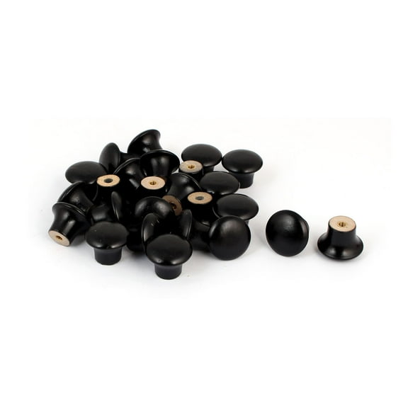 Unique Bargains 25 Pack Kitchen Cabinet Wood Knob Handle Black Finish 0.94" Dia