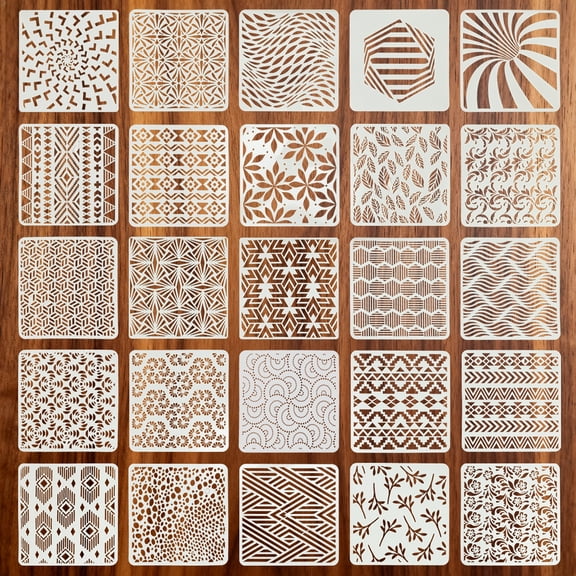 Unique Bargains 25 Pcs Painting Stencils Reusable Craft Templates 5.91" x 5.91"