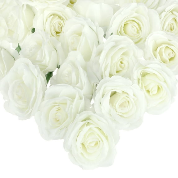 Unique Bargains 25 Pcs Roses Artificial Flowers Silk Fake Roses White