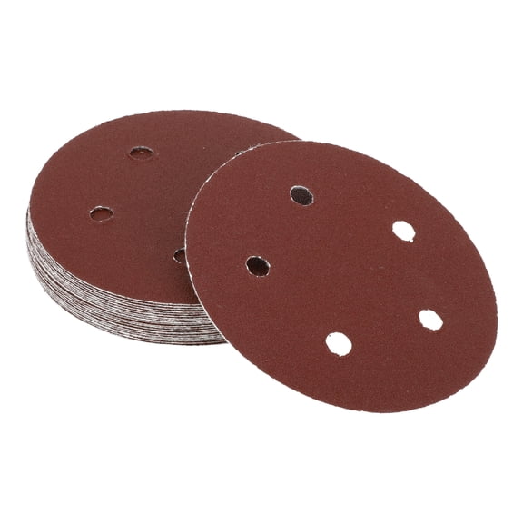 Unique Bargains 25 Pcs Universal Sanding Discs Round 5 Inch 5 Hole Hook and Loop Sandpaper Red Aluminum Oxide 120 Grit