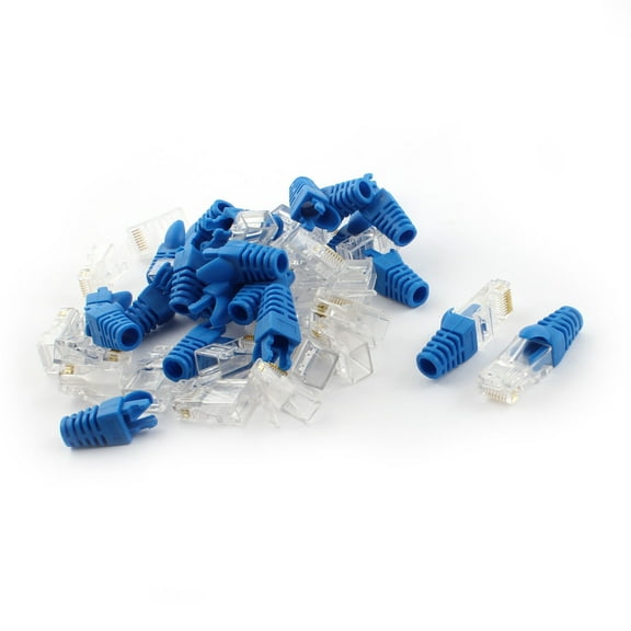 Unique Bargains 25 Sets 8P8C RJ45 Cat5 Cat5e Network Plug Connector + Blue Boots Protector