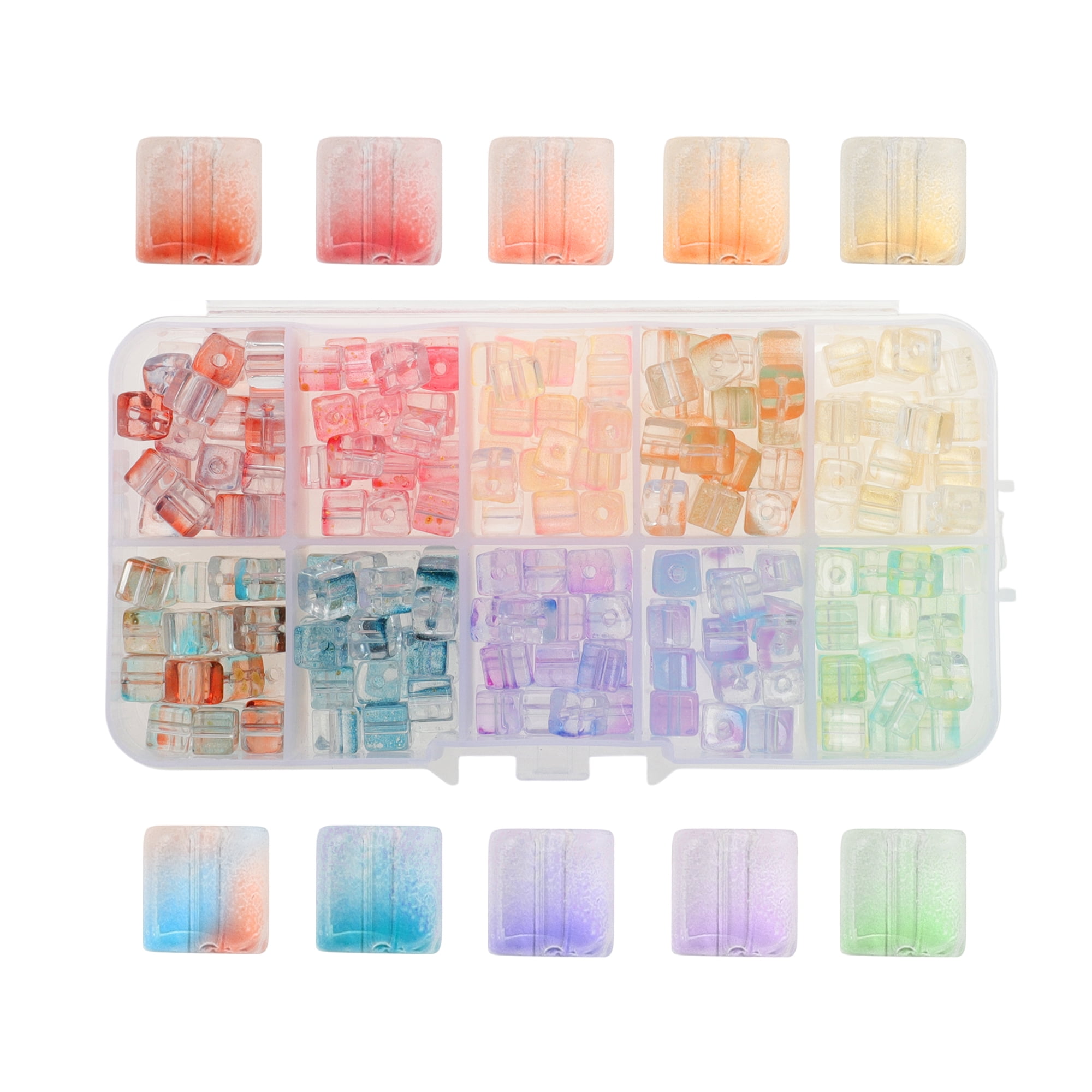 Unique Bargains 250 Pcs 7mm Square Glass Beads for Bracelets Assorted Color