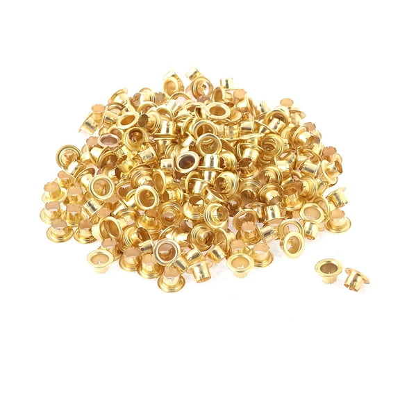 Unique Bargains 250 Pcs Metal Round Shaped Eyelet Grommet for Paper Gold Tone
