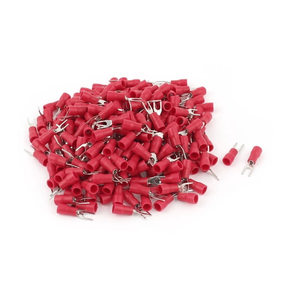 Unique Bargains 250PCS 22-16 AWG #4 Stud Red Insulated Fork Spade Terminals Electrical Connector