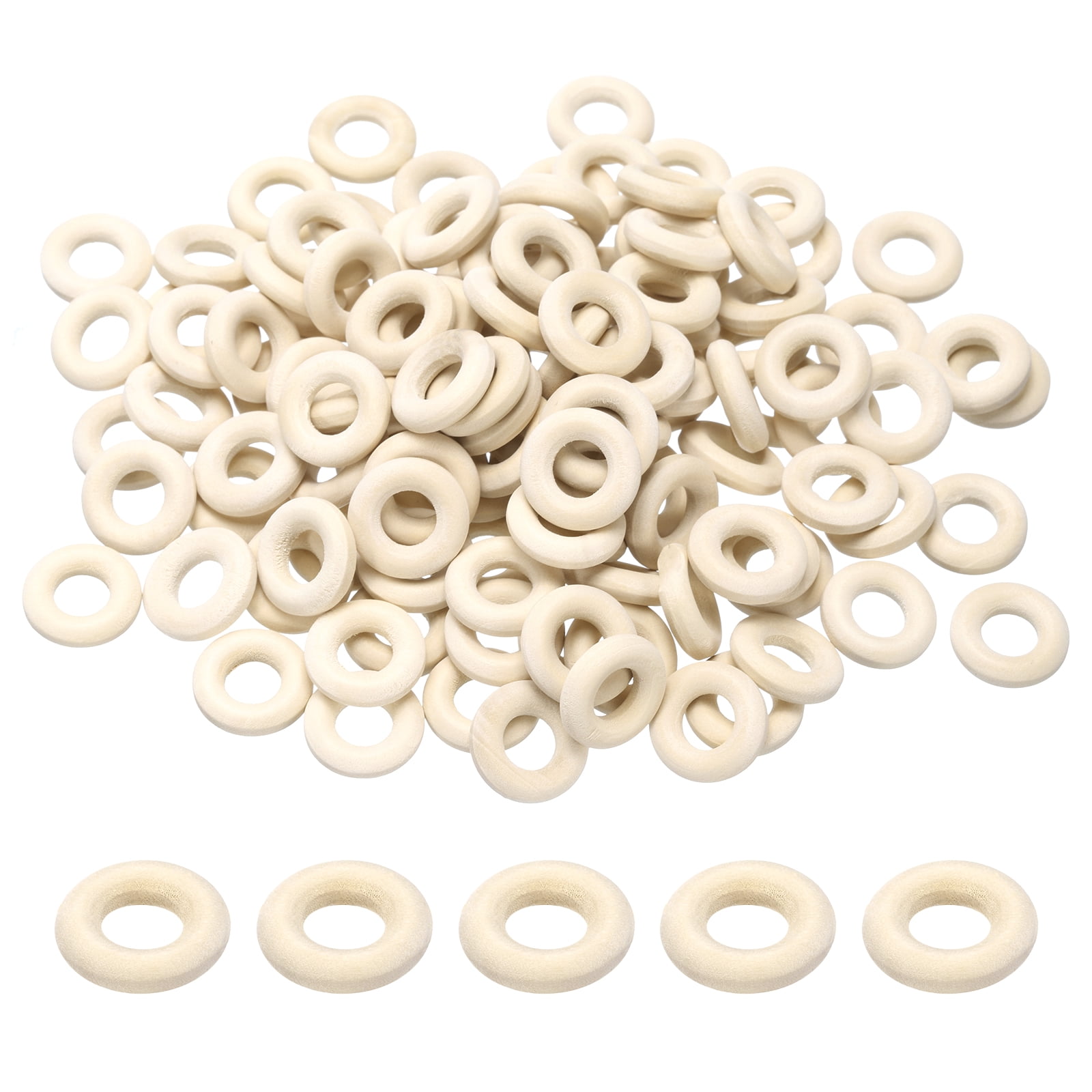 Unique Bargains 250Pcs Natural Wood Craft Ring, Small Wooden Ring Circle 0.6"