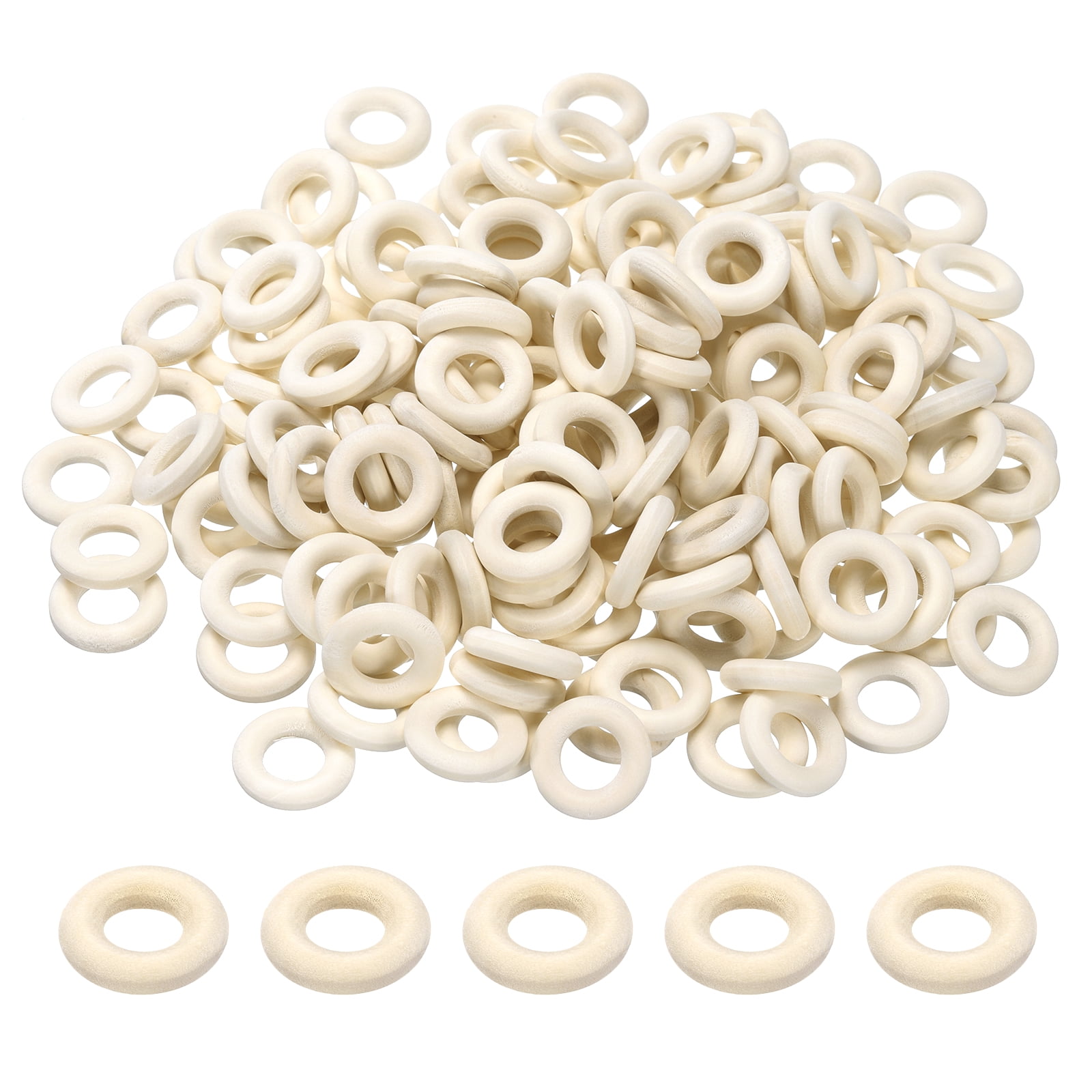 Unique Bargains 250Pcs Natural Wood Craft Ring, Small Wooden Ring Circle 0.8"