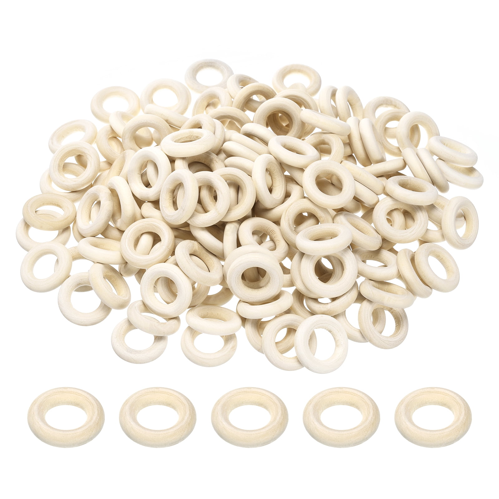 Unique Bargains 250Pcs Natural Wood Craft Ring, Small Wooden Ring Circle 1"