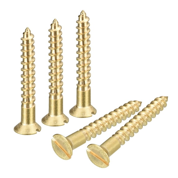 Unique Bargains 25Pack M3.5 x 25mm Brass Slotted Drive Flat Head Wood Screws Self Tapping Screw
