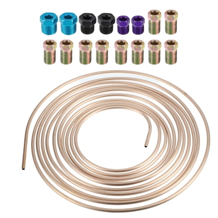 Unique Bargains 25ft 1/4" OD Brake Line Tubing Kit Flexible Copper-Nickel Alloy Brake Line Tube Roll Coil w/ 16 Fittings
