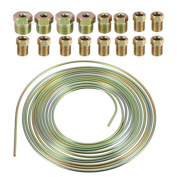 Unique Bargains 25ft 3/16" OD Brake Line Tubing Kit Flexible Zinc-Coated Steel Brake Line Tube Roll Coil w/ 16 Fittings