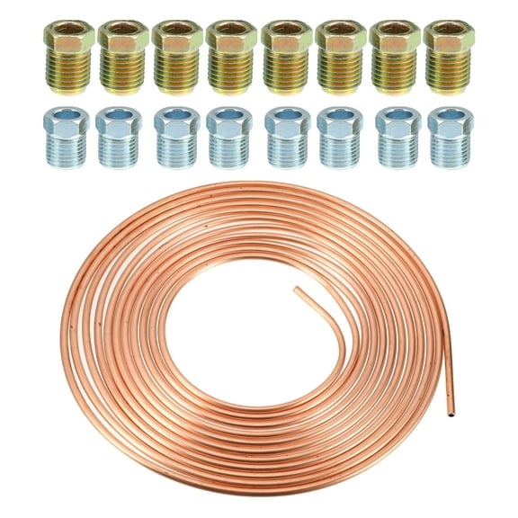 Unique Bargains 25ft of 5/16" OD Brake Line Tubing Kit Flexible Copper Coated Brake Line Tube Roll Coil with 16 Fittings