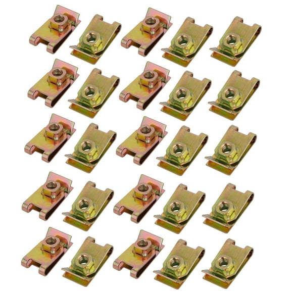 Unique Bargains 25pcs M6 Thread Size 65Mn Steel Zinc Plated Clip U Nut Brass Tone 32mmx17mm