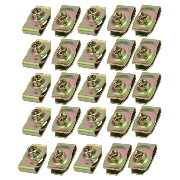 Unique Bargains 25pcs Spring Steel Speed Fastener Extruded U Nut Brass Tone for M8 Screw