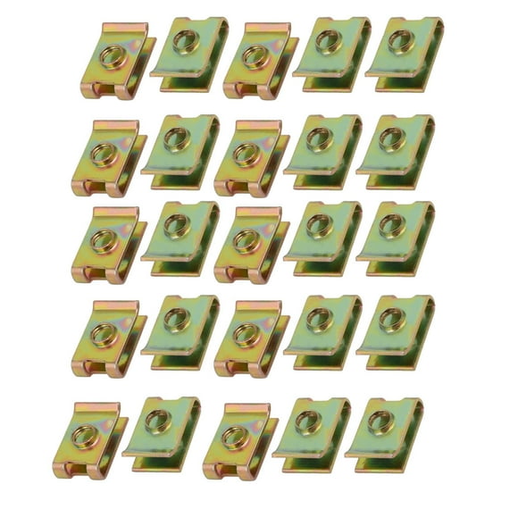 Unique Bargains 25pcs Spring Steel Speed Fastener U Nut Brass Tone for M5 Screw Bolt