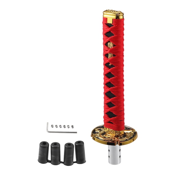 Unique Bargains Shift Knob with 4 Adapter / Front Gear Shifter Knob for Automatic and Manual Vehicles / Stick Shifter Lever Knob Iron / 1 Set Black Red 27cm