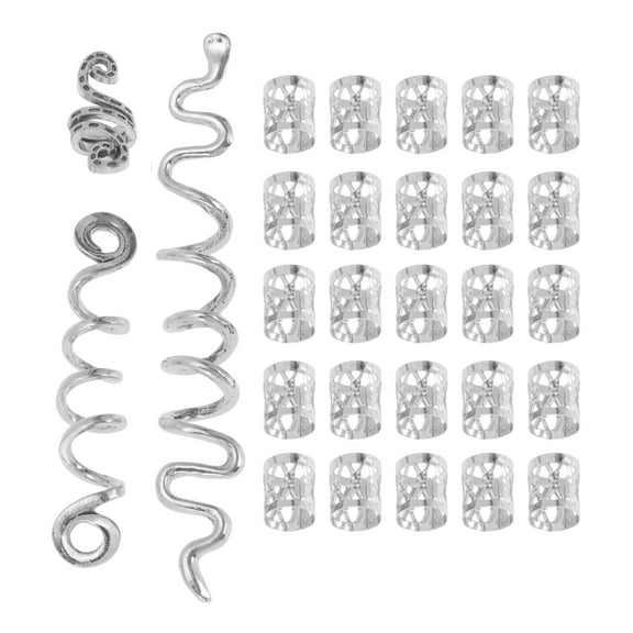 Unique Bargains 28 Hair Cuffs Dreadlock Hollow Snake-shaped Dreadlock Hair Clips Silver Tone