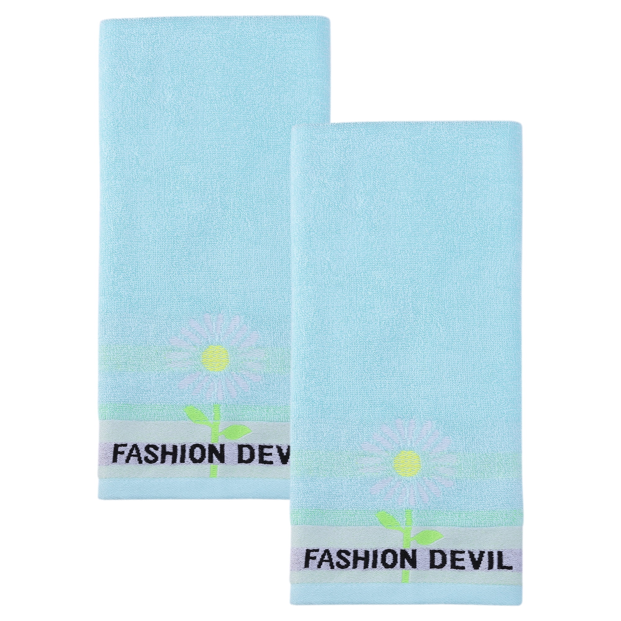 Unique Bargains 29" x 13" Floral Decorative Absorbent Hand Towels Blue 2pk